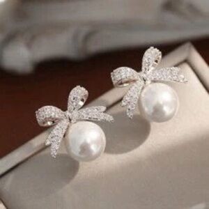 Buy now! Dainty pearl bow earrings